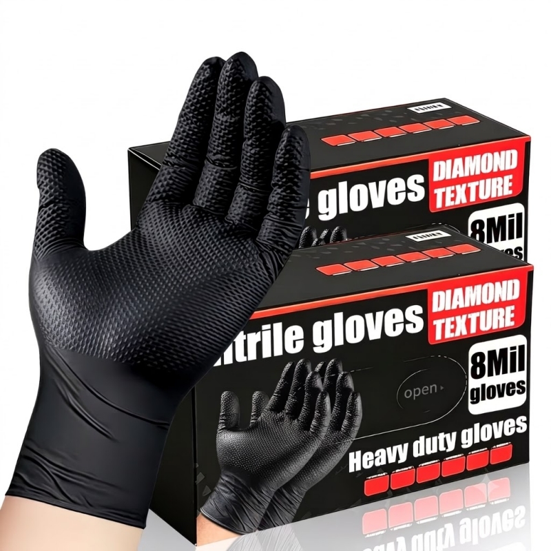 Nitrile Mechanic Glove - Robuste Schwarze Industrielle Nitrilhandschuhe Einweg 8Mil