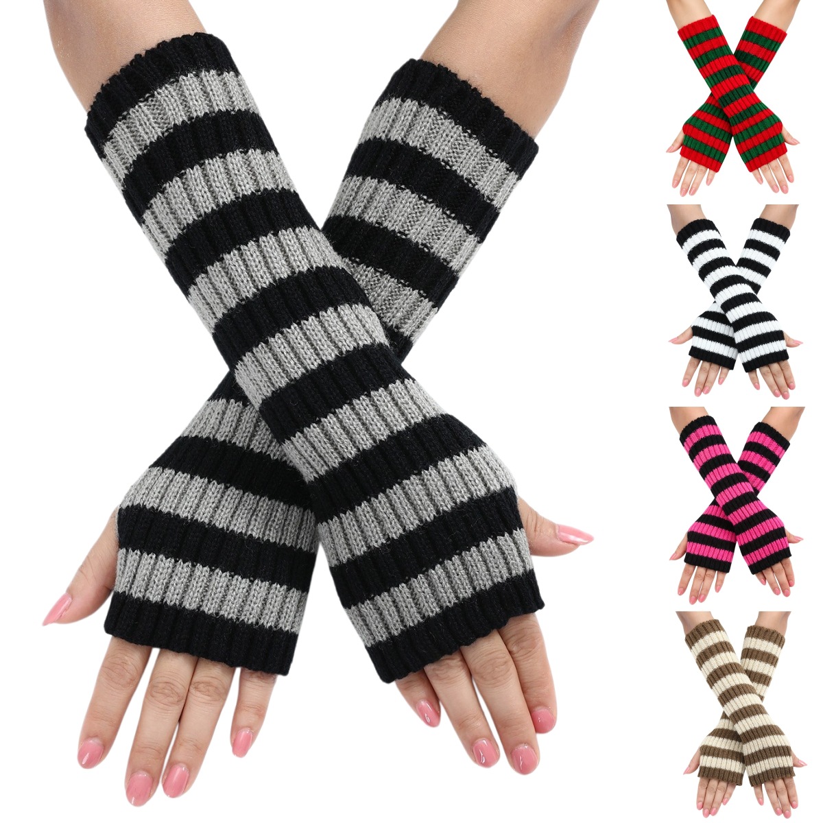 Fingerless Glove Knit - Y2K Gestreifte Fingerlose Armwärmer für Damen,