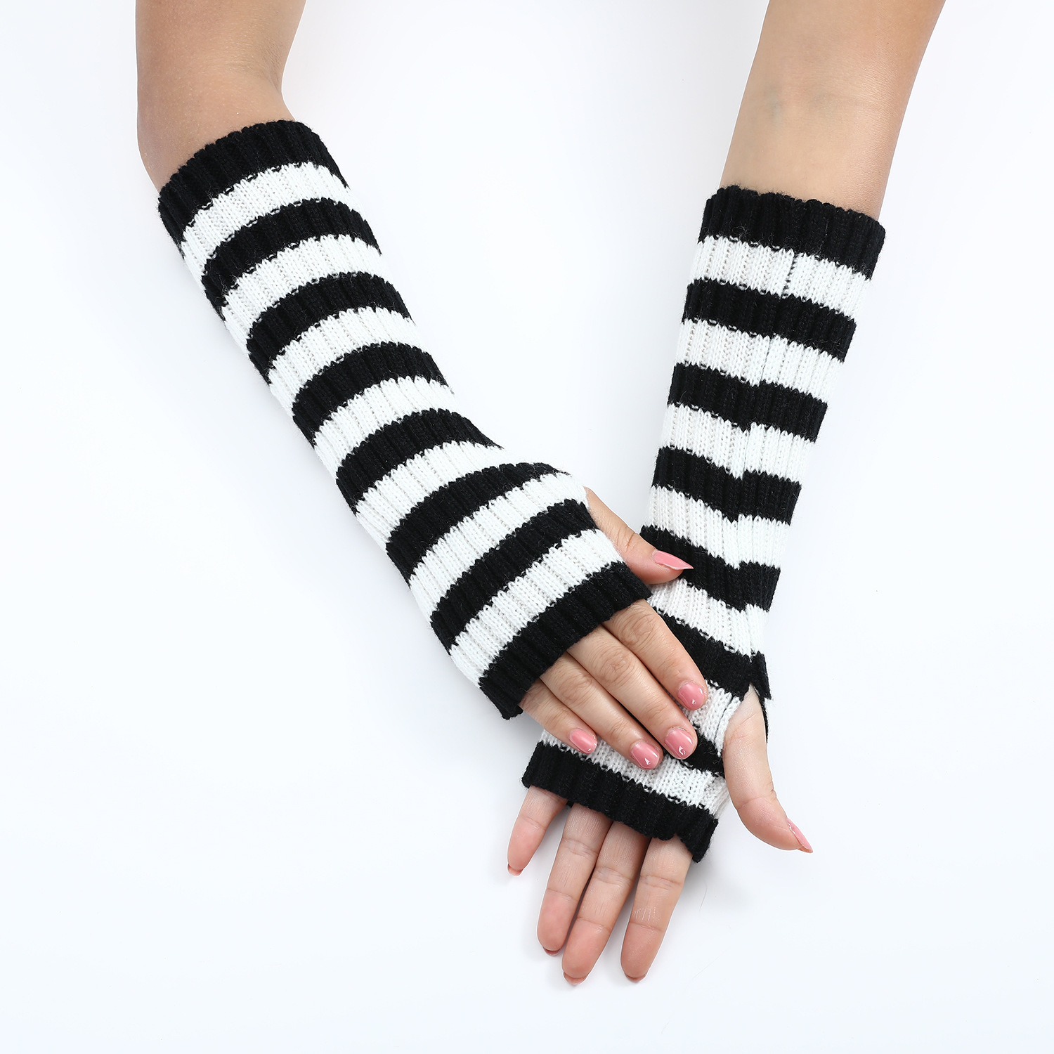 Y2K Gestreifte Fingerlose Armw – Fingerless Glove Knit Bewertung und Preis